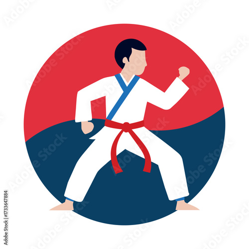 Fighters flat icons set with karate taekwondo and other martial arts sport