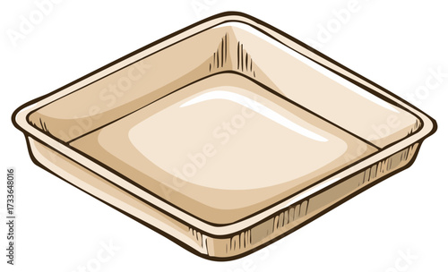 Empty light brown square disposable food tray cartoon illustration