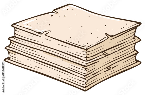 Illustration of a stacked pile of parchment papers, textured and aged design, isolated