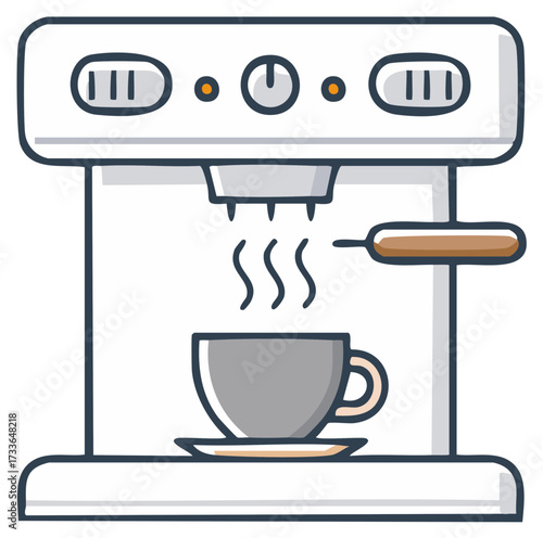 Hot coffee brewing in an espresso machine with a steaming cup below