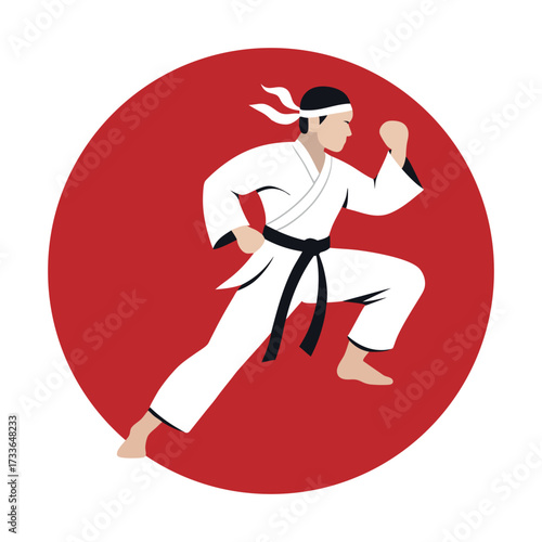 Fighters flat icons set with karate taekwondo and other martial arts sport
