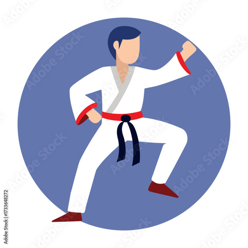Fighters flat icons set with karate taekwondo and other martial arts sport