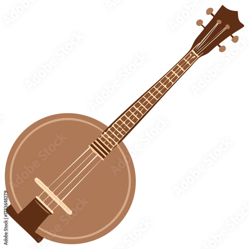 Brown Banjo Instrument Illustration Isolated on White Background in Flat Design