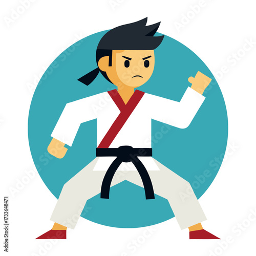 Fighters flat icons set with karate taekwondo and other martial arts sport