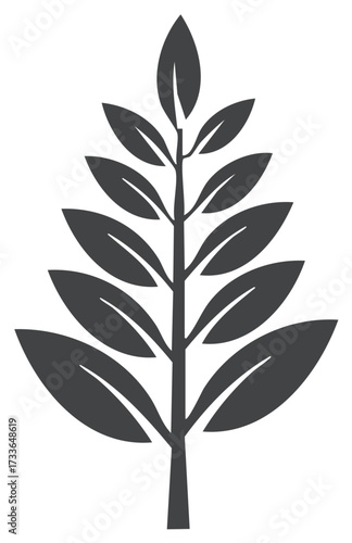 Stylized tree illustration with leaves arranged symmetrically along the branches on white