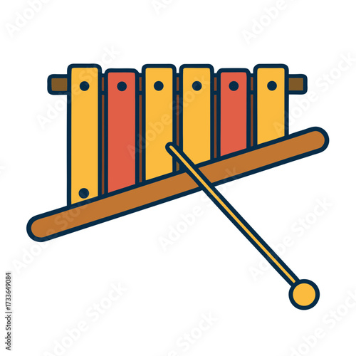 Colorful xylophone with mallet on black background