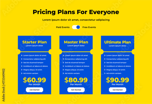 Price table for websites and applications