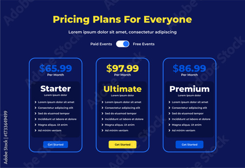 Price table for websites and applications