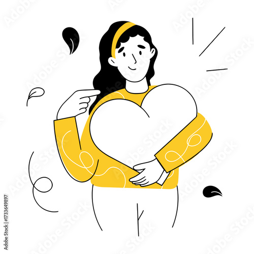 Embrace of love and connection a vibrant yellow heart figure holding itself symbolizing self care and inner peace for wellness and emotional well being