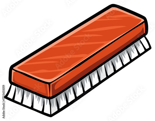 Orange scrubbing brush with white bristles for cleaning and hygiene
