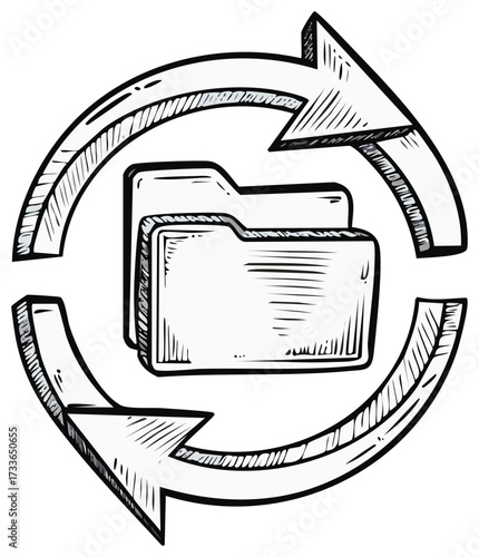 Outline folder with arrows in circular motion - data transfer, syncing, synchronizing, sharing concept