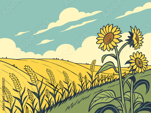 Vibrant sunflower field swaying in the summer breeze under a clear blue sky. Ideal for nature, travel, and seasonal projects