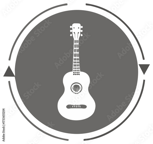 Minimalist musical guitar icon with circular arrows representing continuous audio play or repetition