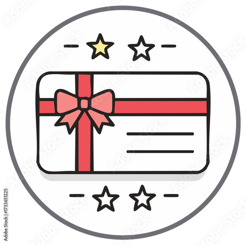 Gift card with bow and stars icon on a white background