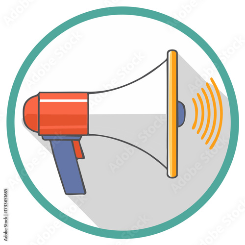 Loud megaphone drawing with sound waves. Concept of announcing important information.