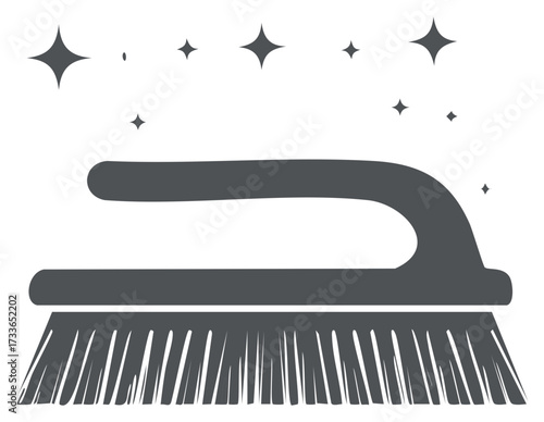 Grey cleaning brush icon with sparkling clean effect for hygiene and domestic tasks