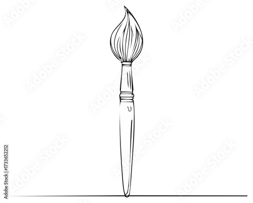 Black and white line art drawing of a paintbrush with bristles