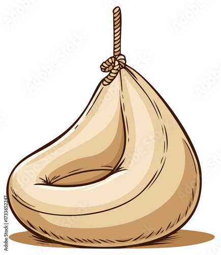 Hanging chair with rope, bean bag, illustration