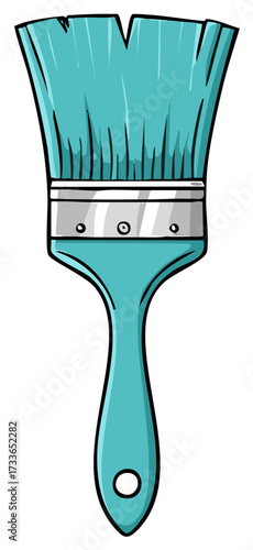 Turquoise Paintbrush Illustration with Silver Ferrule and Hanging Hole for Art Projects