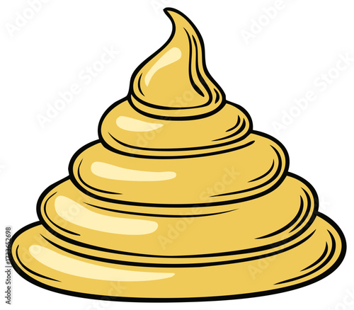 Cartoon yellow swirl, stylized poop, humorous illustration
