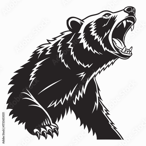 Close-up of a roaring bear's head and shoulders howling