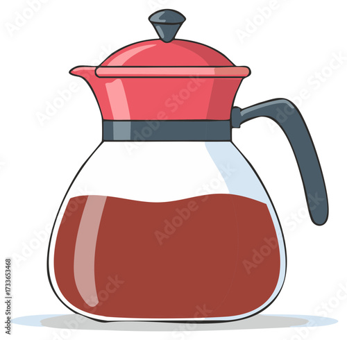 Glass coffee server with red top and dark beverage vector illustration