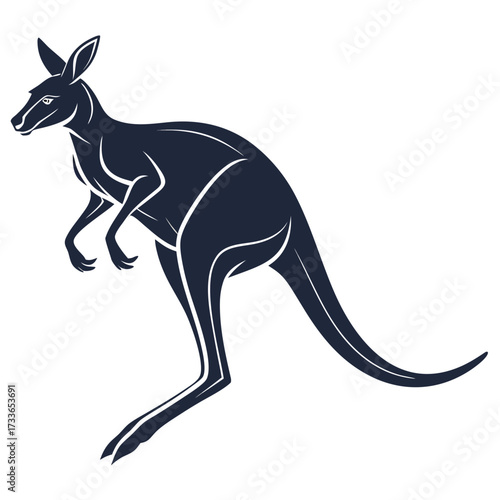 Dark Blue Kangaroo Silhouette in Mid- Leap jumping