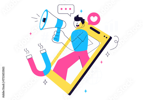Dynamic digital marketer uses megaphone and magnet to attract engagement, driving growth with social media trends and global reach