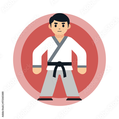 Fighters flat icons set with karate taekwondo and other martial arts sport