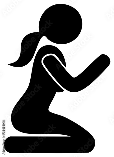 Silhouette icon of a woman kneeling in prayer pictogram of a female figure in supplication
