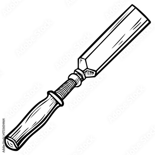 Black and white illustration of a woodworking chisel