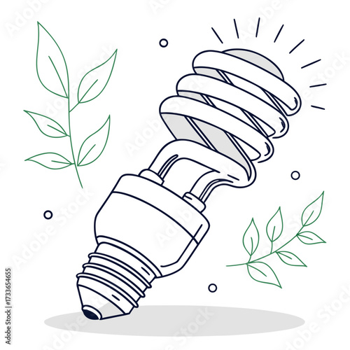 Energy saving light bulb with green leaves compact fluorescent lamp