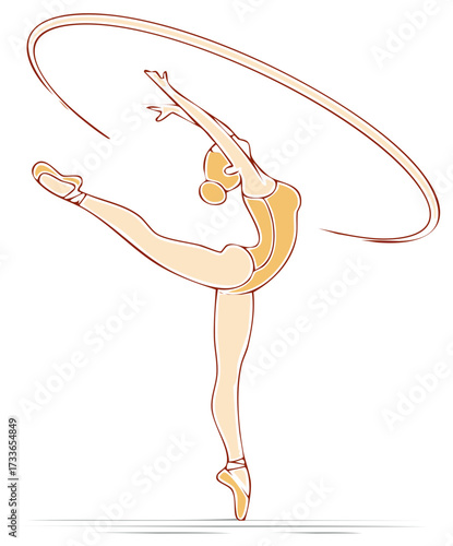 Rhythmic Gymnast Silhouette with Ribbon Elegant Movement Outline Drawing