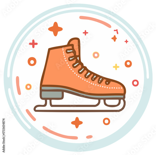 Stylized Orange Figure Skate Icon Illustration on White Background for Winter Holiday Season