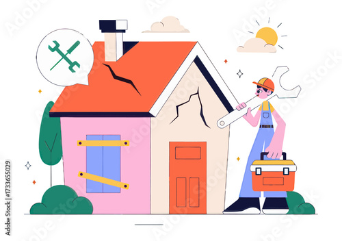 Skilled handyman ready to fix your damaged house bringing tools and expertise for essential home repairs and renovations ensuring a secure and beautiful living space