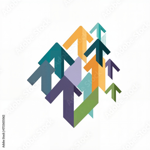 Abstract geometric arrows in colorful hues representing growth and progress with copy space