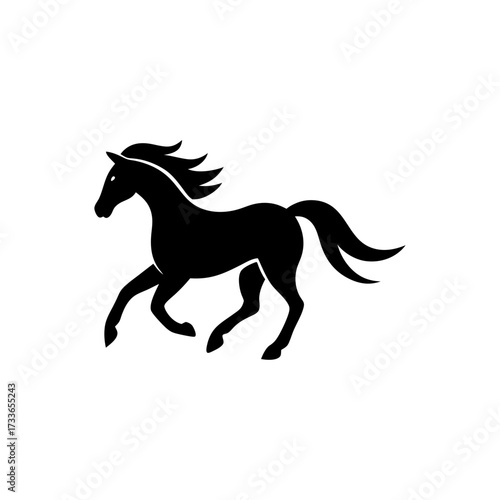 Silhouette of a running horse with flowing mane and tail in a dynamic pose design