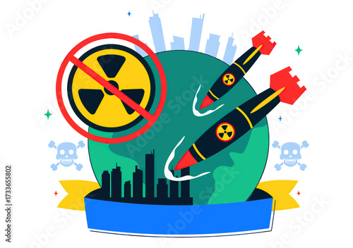 Urgent warning against nuclear war threatening Earth's cities with deadly missiles and radiation danger, demanding global peace now.