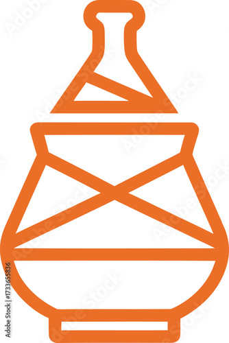 An orange line art icon representing a stylized ancient amphora or vase with decorative bands.