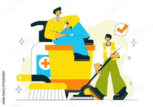Teamwork in action as two individuals diligently clean and sanitize, promoting health and hygiene with essential supplies for a spotless environment and well being.