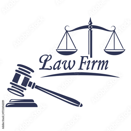 Gavel and scales of justice with text Law Firm legal