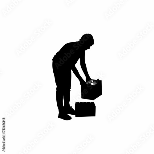 Silhouette of seller opening boxes of handmade candles isolated on white background