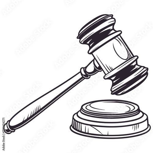 Gavel and Sounding Block Line Art judge justice