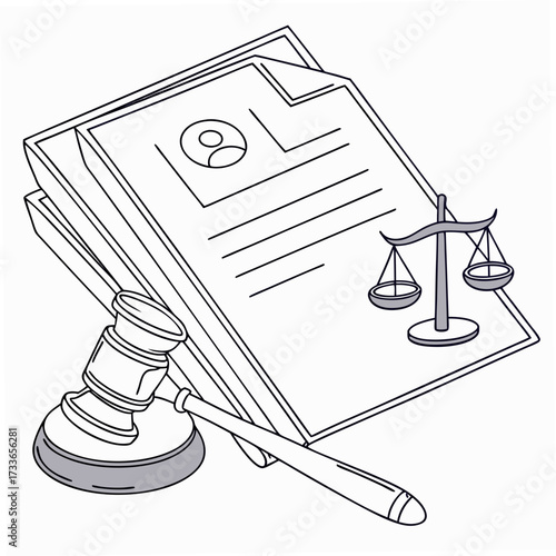 Gavel Scales and Legal Documents Illustration justice