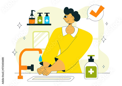 Person diligently washing hands under a running faucet with soap dispenser nearby symbolizing hygiene and health awareness for modern living and public safety