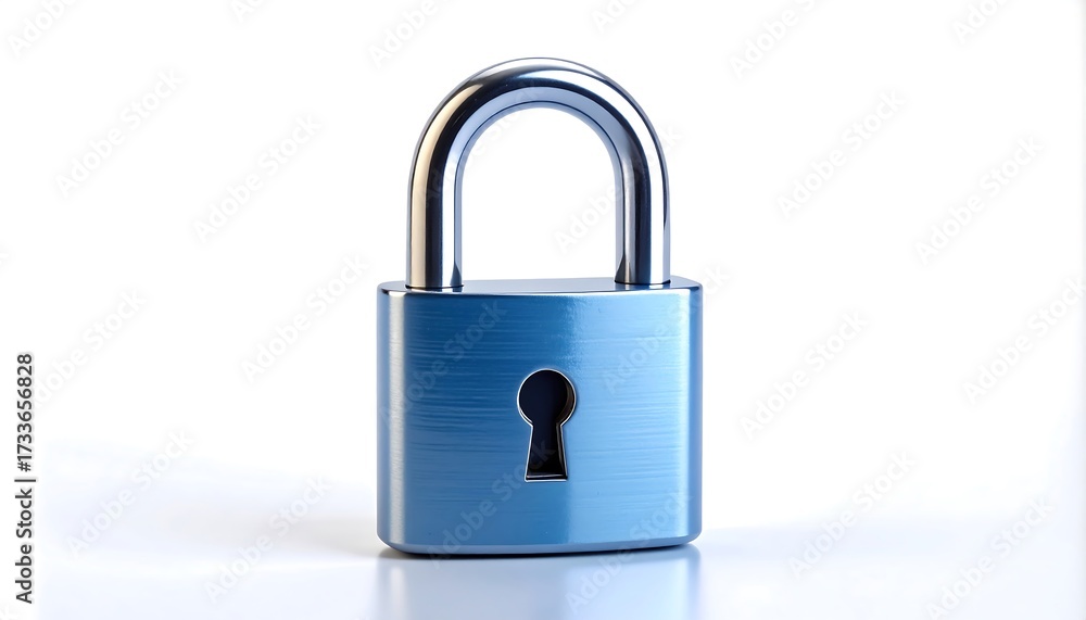 Fototapeta premium Shiny Blue Padlock Isolated on White Background Security with Protection Concept.