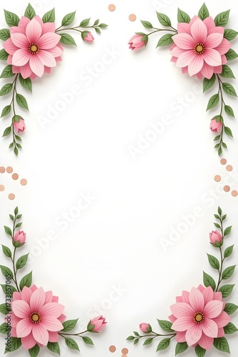 Wallpaper Mural Elegant blank card template with pink roses and floral frame for wedding invitation, greeting, or announcement Torontodigital.ca