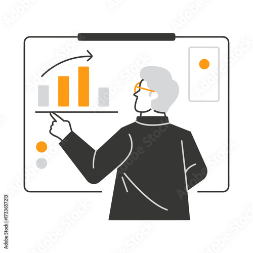 Confident analyst presenting dynamic business growth charts and future projections on a modern digital display, driving strategic decisions forward.