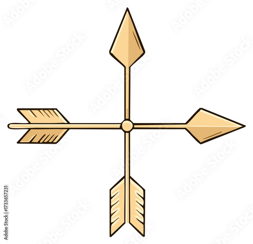 Golden directional arrows indicate directions for navigation and weather