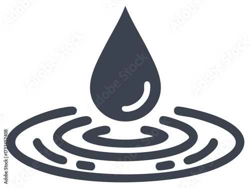 Dark water droplet creates expanding circular ripples against a solid background; clean graphic icon